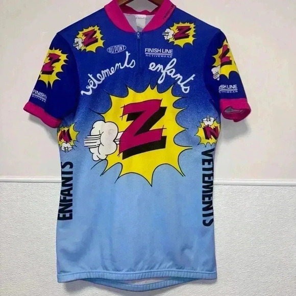 Vintage Finish Line Cycling Jersey/Pink, Blue,Yellow/26 1/2 length/17 1/2 width - Picture 3 of 11
